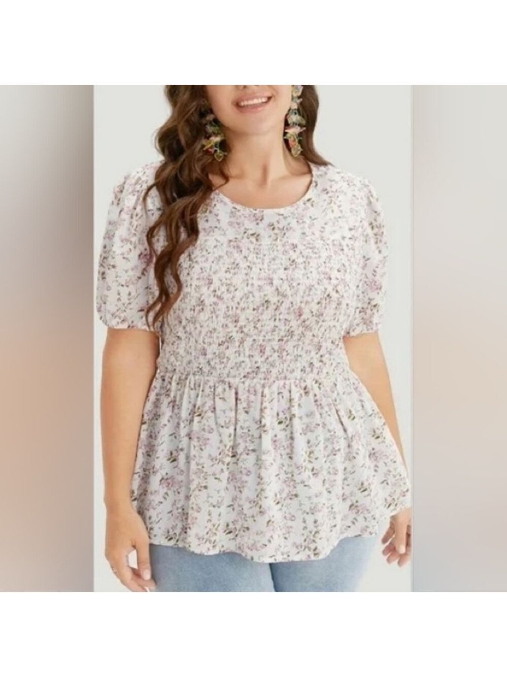 BloomChic | White & Pink Floral Puff Sleeve Blouse